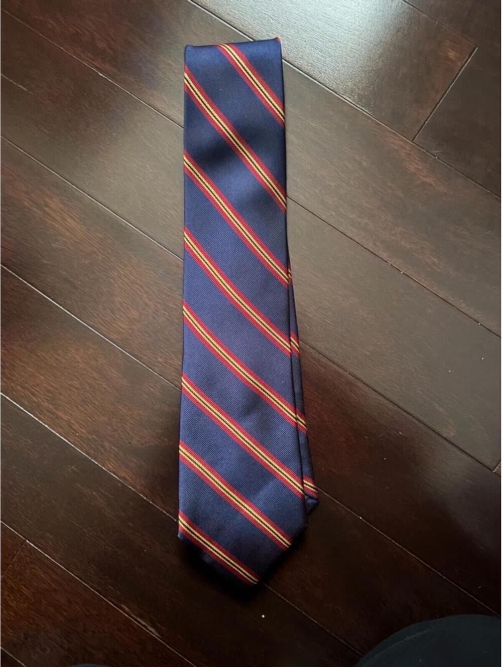 Ashford and Brooks Navy Blue Striped Men’s Tie with Red and Yellow Stripes